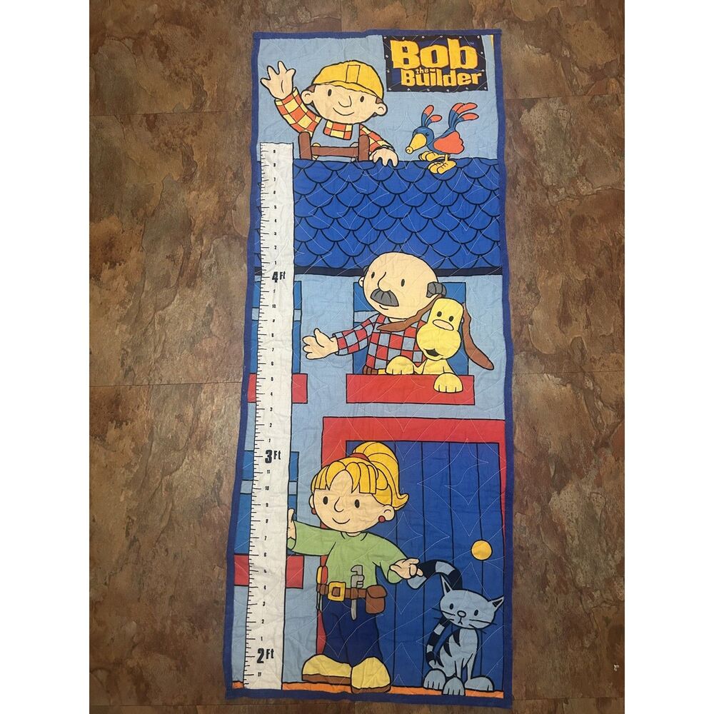 Vintage Bob the Builder Quilted Growth Chart Wall Hanging Y2K Nursery Decor 41"